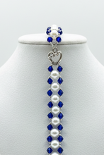 Load image into Gallery viewer, Blue and Pearl Beaded Bracelet &amp; Earring Set
