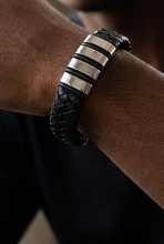 Load image into Gallery viewer, Black Leather Bracelet with Silver Accents
