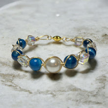 Load image into Gallery viewer, Blue Agate Wire Wrapped Bracelet With Pearl
