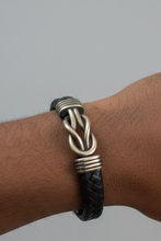 Load image into Gallery viewer, Black Leather Bracelet with Silver

