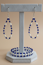 Load image into Gallery viewer, Blue and Pearl Beaded Bracelet &amp; Earring Set
