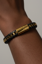 Load image into Gallery viewer, Black and Gold Leather Bracelet
