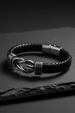 Load image into Gallery viewer, Black Leather Bracelet with Silver
