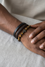 Load image into Gallery viewer, 3 Strand Leather and Beaded Yellow Tiger Eye Bracelet
