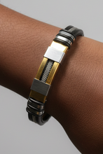 Load image into Gallery viewer, Black Gold and Silver Leather Bracelet

