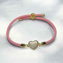 Load image into Gallery viewer, Pink Cord Adjustable Bracelet with Gold Heart
