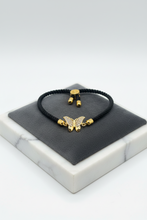 Load image into Gallery viewer, Gold Butterfly Bracelet w/Black Cord
