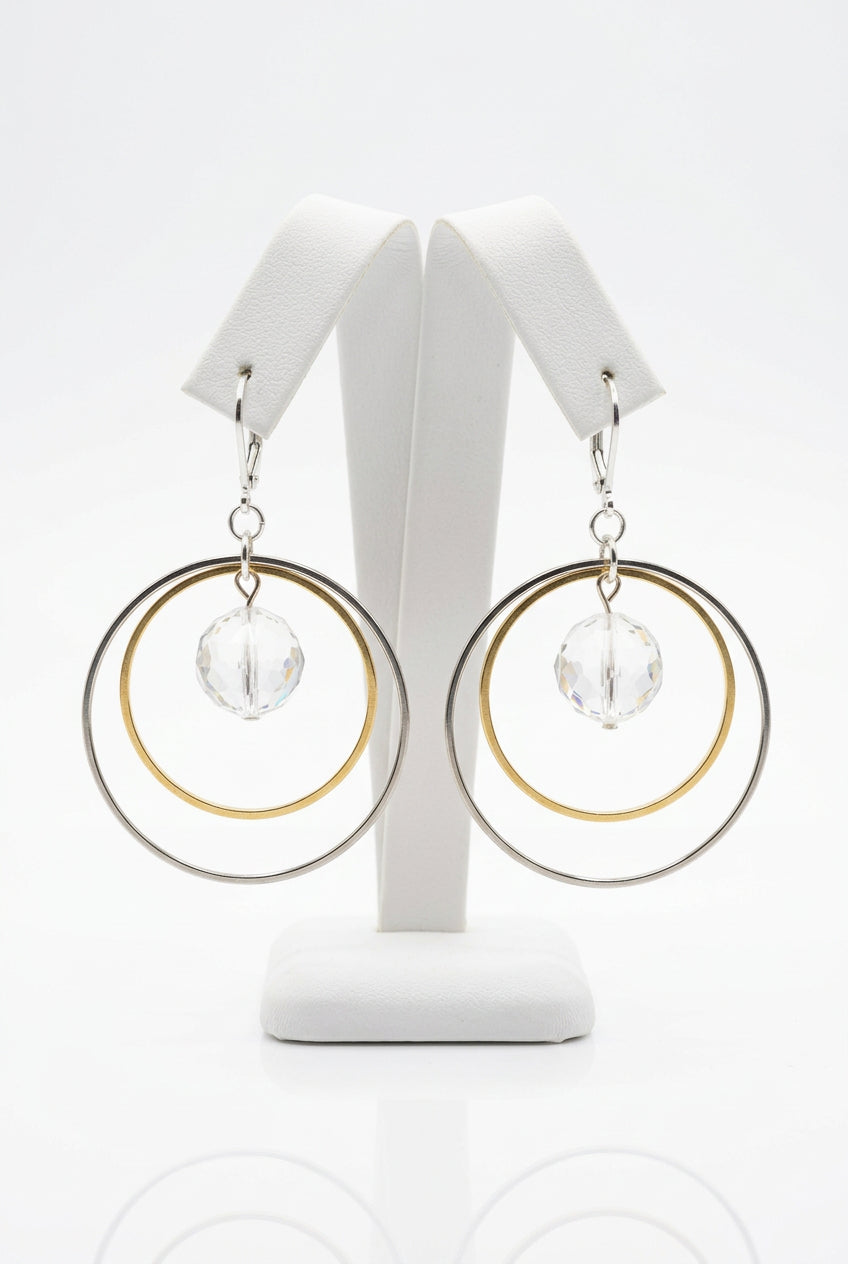 Silver and Gold Hoop Earring with Round Crystal Drop – D’Marie ...