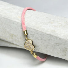 Load image into Gallery viewer, Pink Cord Adjustable Bracelet with Gold Heart
