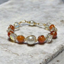 Load image into Gallery viewer, Carnelian Agate Wire Wrapped Bracelet with Pearl
