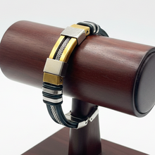 Load image into Gallery viewer, Black Gold and Silver Leather Bracelet

