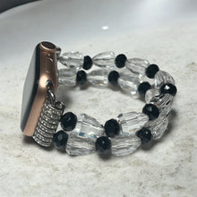 Load image into Gallery viewer, Crystal and Black Beaded Apple Watch Band

