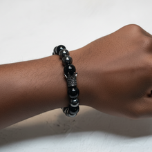Load image into Gallery viewer, Hematite and Black Beaded Bracelet with Black Crown
