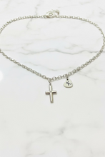 Load image into Gallery viewer, Silver Cross Necklace with K initial
